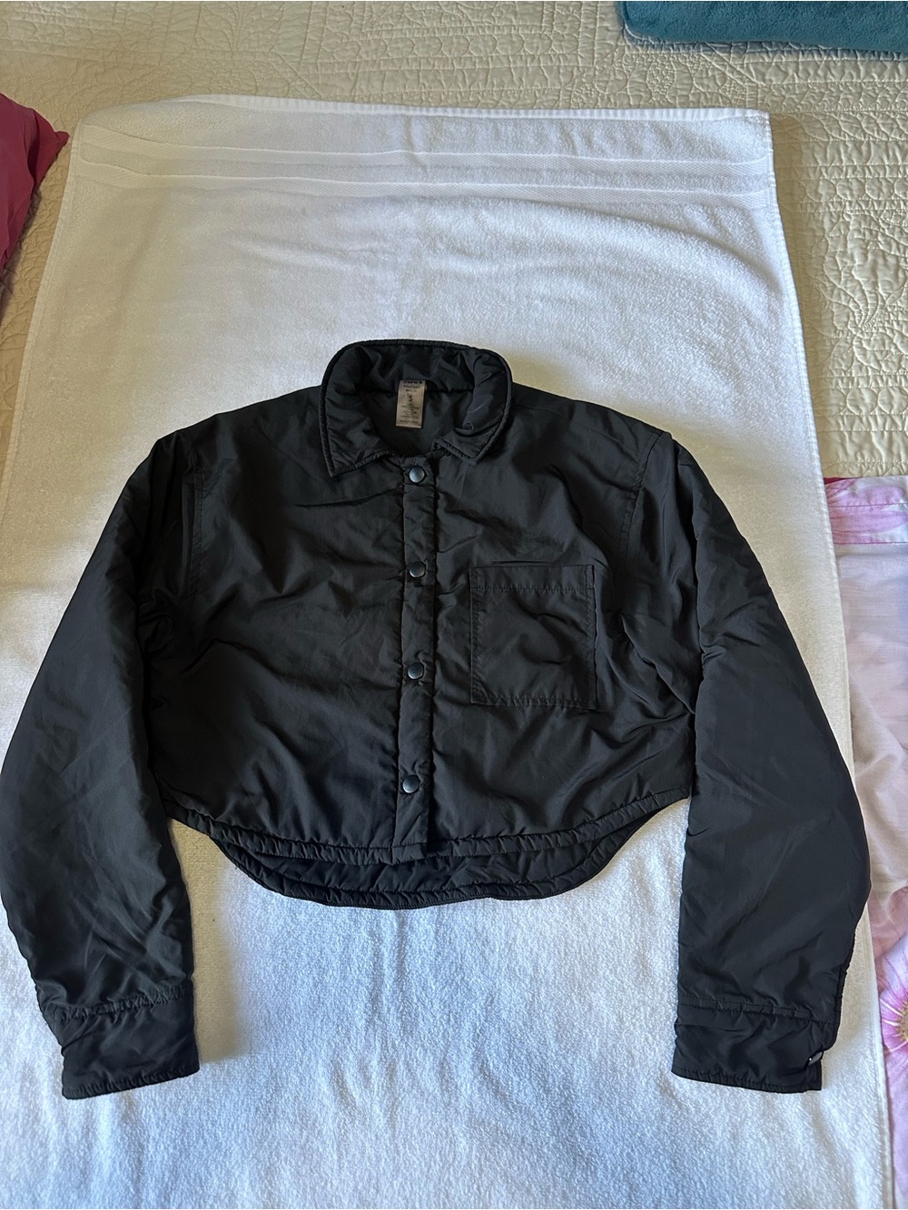 Mono B Black Cropped Bomber Jacket with Button Front